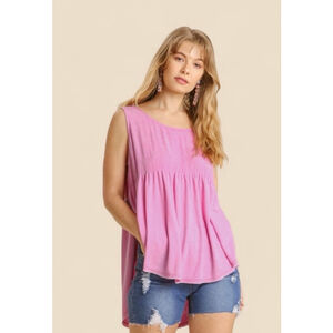 NWT Umgee Mineral Washed Pink Sleeveless Contrasted Fabric Ribbed Top M Medium